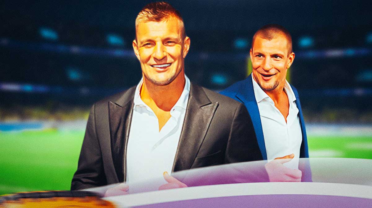 Rob Gronkowski looking shocked as he got pranked on Fox Sports over fake Dallas Cowboys tight end.