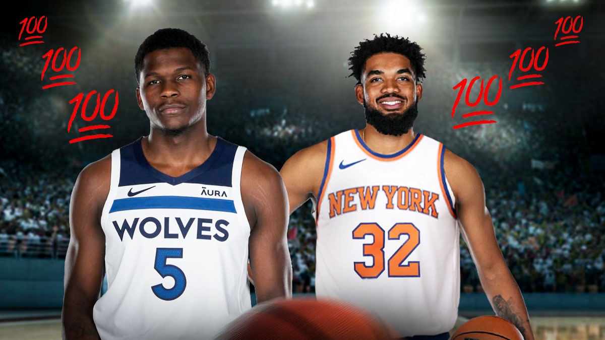 Timberwolves' Anthony Edwards & Knicks' Karl-Anthony Towns with 💯emojis around them both