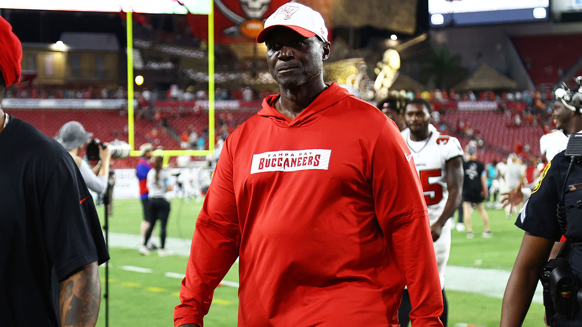 Tampa Bay Buccaneers head coach Todd Bowles walks off the field after they beat the Miami Dolphins during the second half at Raymond James Stadium.