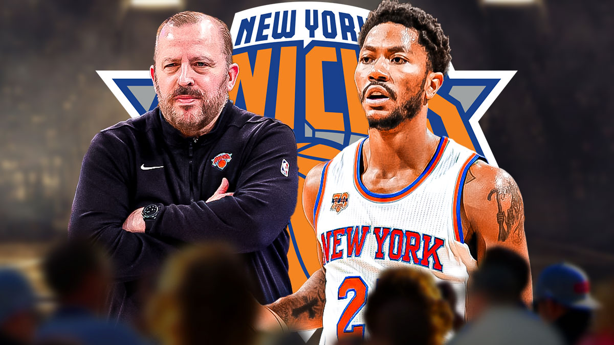 Knicks' Tom Thibodeau next to Bulls' Derrick Rose