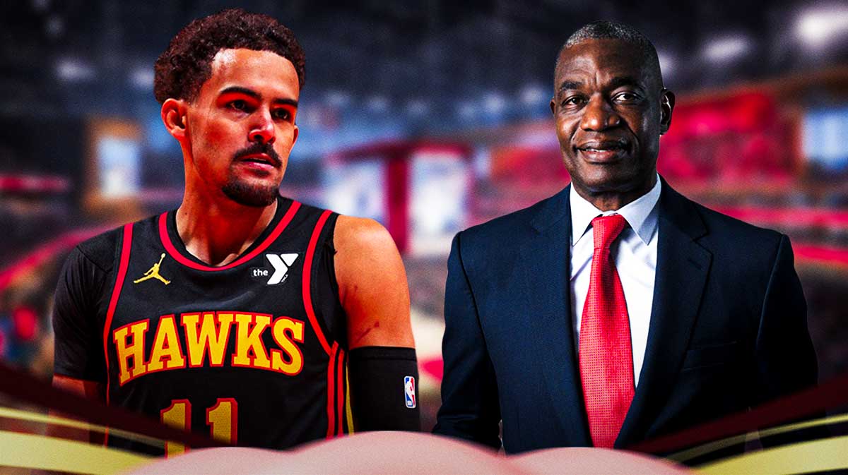 Hawks star Trae Young looking at NBA legend Dikembe Mutombo.