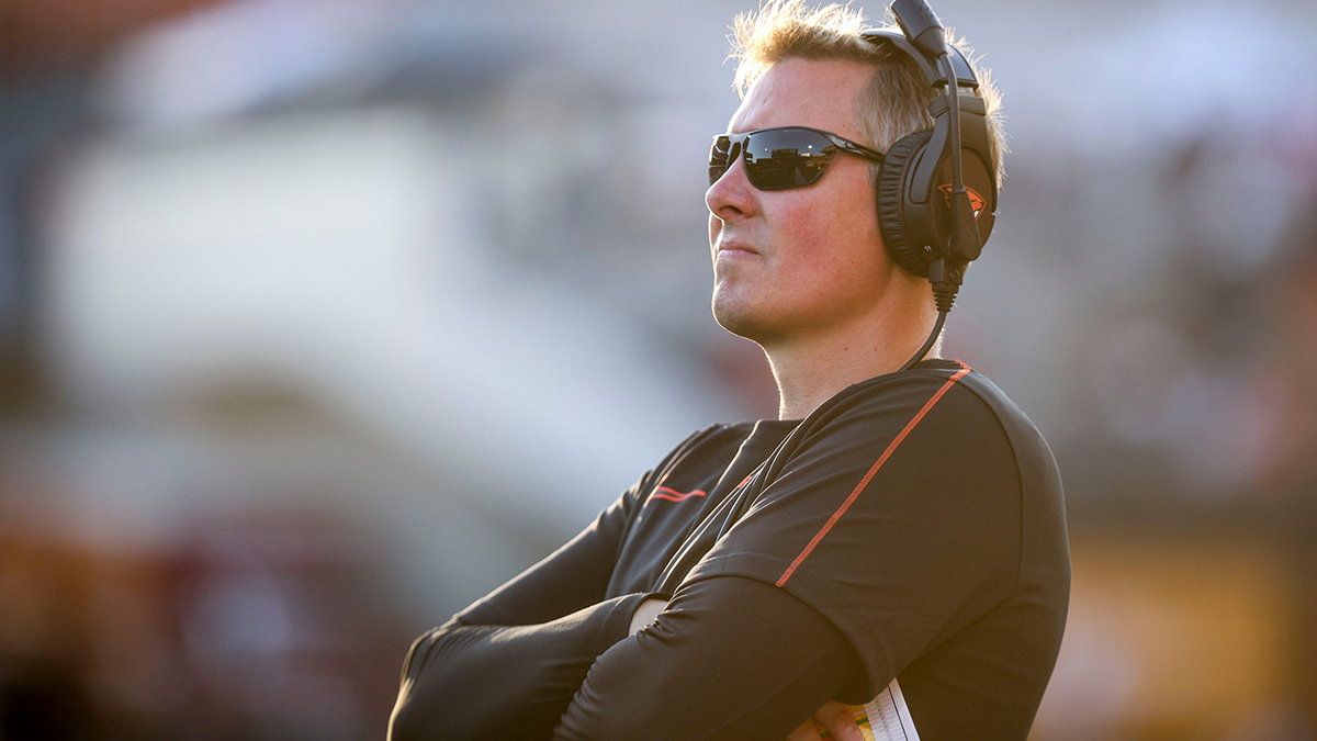 Oregon State Beavers head coach Trent Bray watches the game against Idaho State Bengals during the second half.
