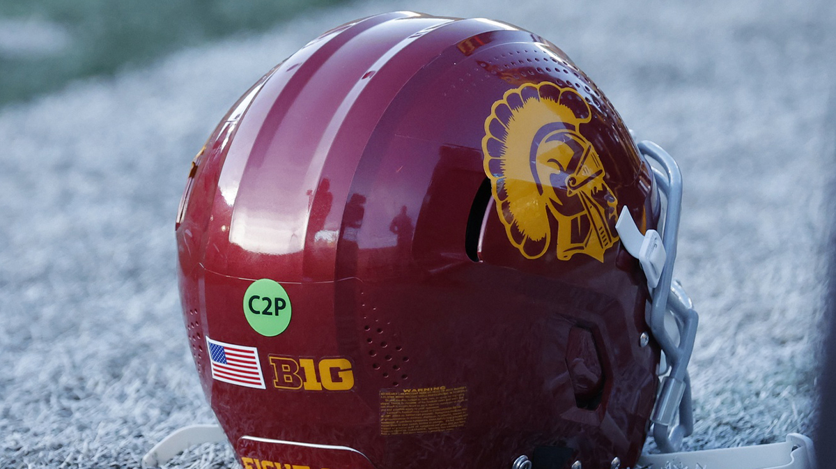 USC Trojans helmet on the field during the game against the Michigan Wolverines at Michigan Stadium.
