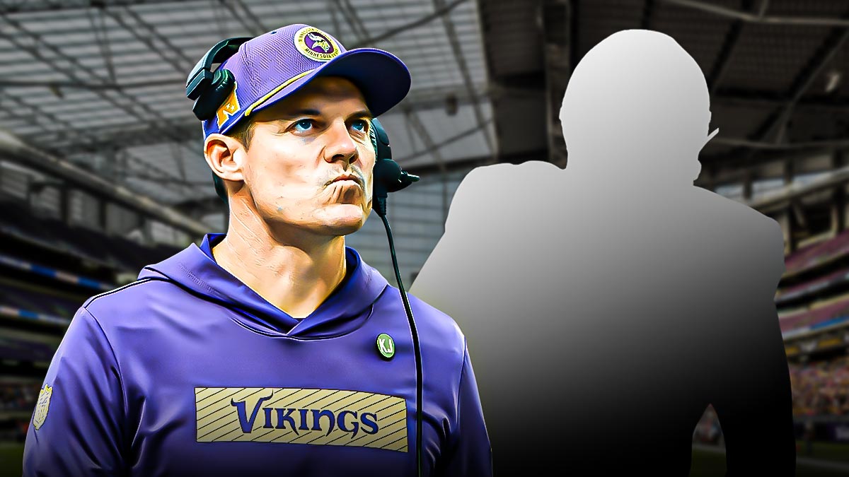 Blacked out football player silhouette angry with Vikings' HC Kevin O'Connell
