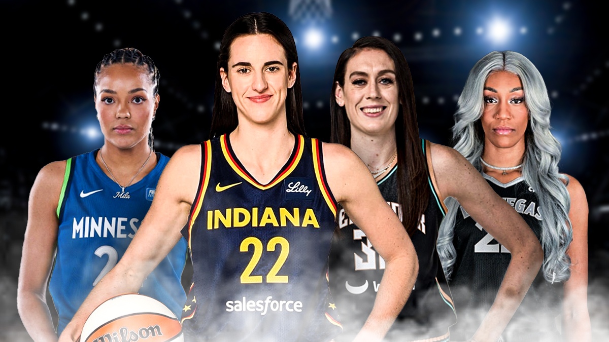 WNBA Indiana Fever player Caitlin Clark, WNBA Las Vegas Aces player A'ja Wilson, WNBA Minnesota Lynx player Napheesa Collier, WNBA New York Liberty player Breanna Stewart, representing the top teams in this week's WNBA power rankings ahead of the WNBA Playoffs