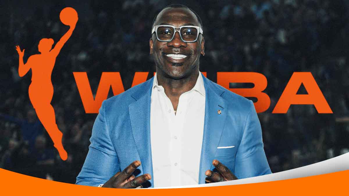 ESPN First Take's Shannon Sharpe next to WNBA logo