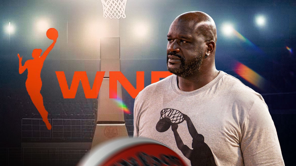 Shaquille O'Neal next to WNBA logo