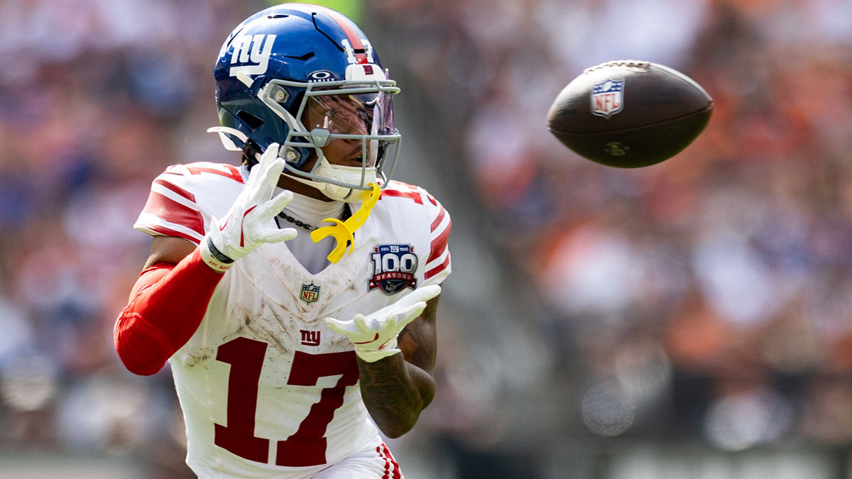 New York Giants wide receiver Wan'Dale Robinson (17) catches a pass during the third quarter against the Cleveland Browns at Huntington Bank Field.