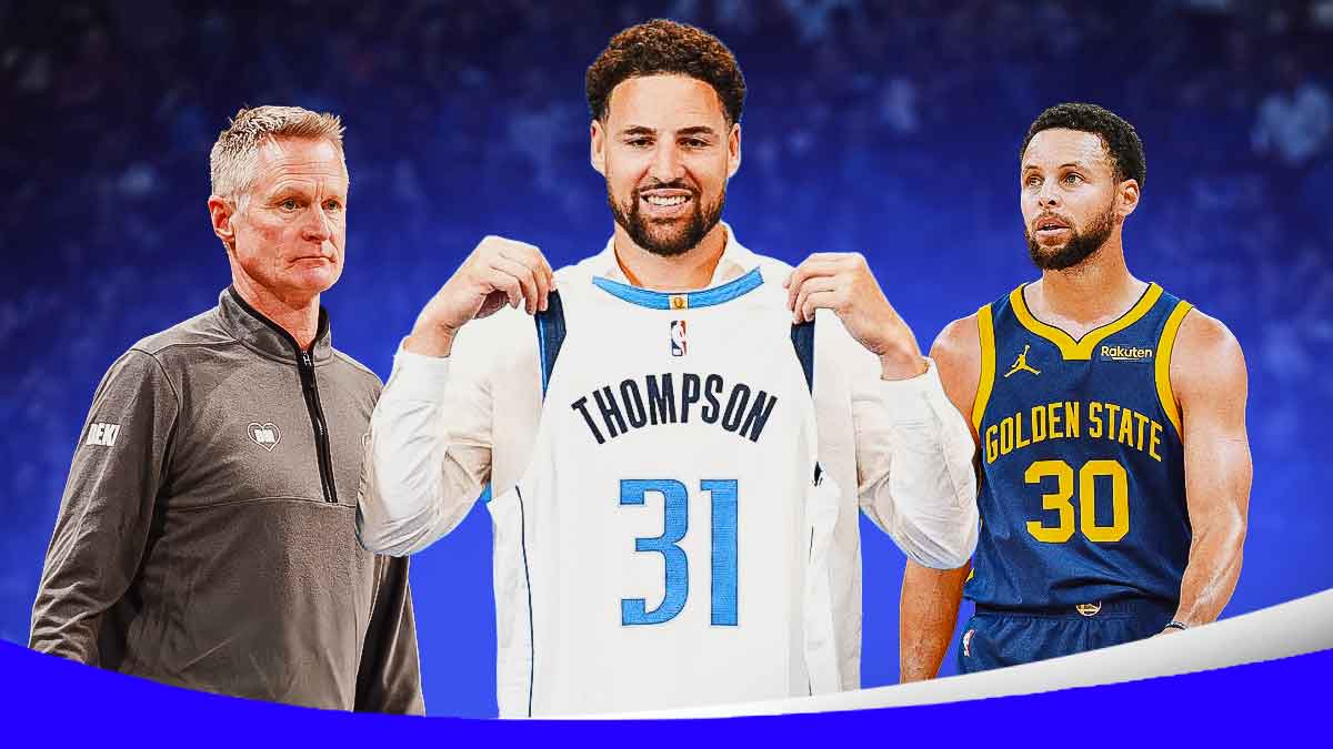 Warriors Stephen Curry and Steve Kerr with Mavericks Klay Thompson