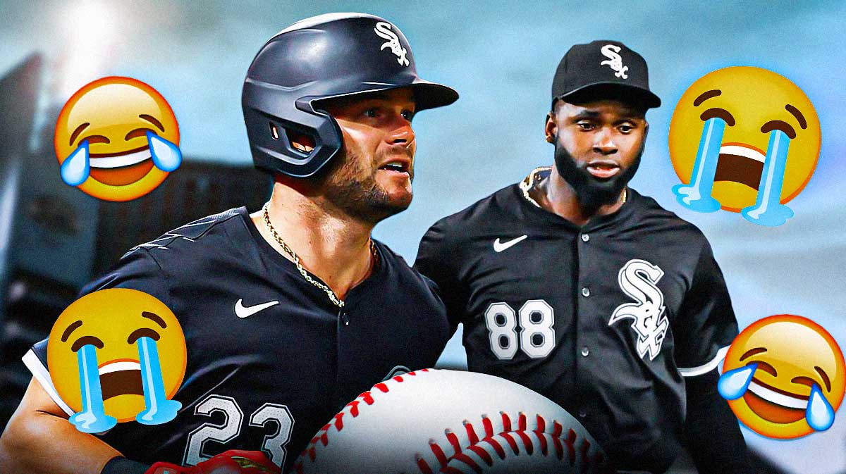 Andrew Benintendi and Luis Robert Jr on White Sox. Surrounded by laughing emojis and crying emojis