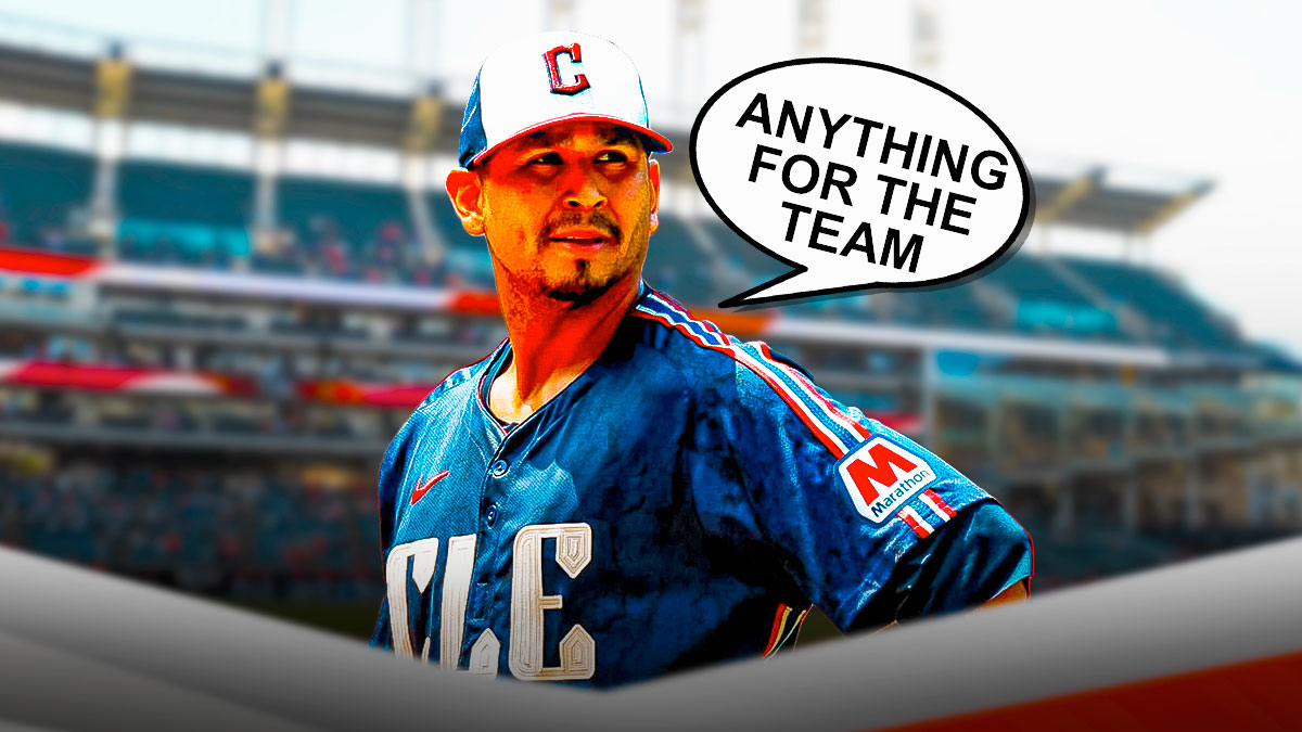 Guardians' Carlos Carrasco smiling, with speech bubble: "ANYTHING FOR THE TEAM"