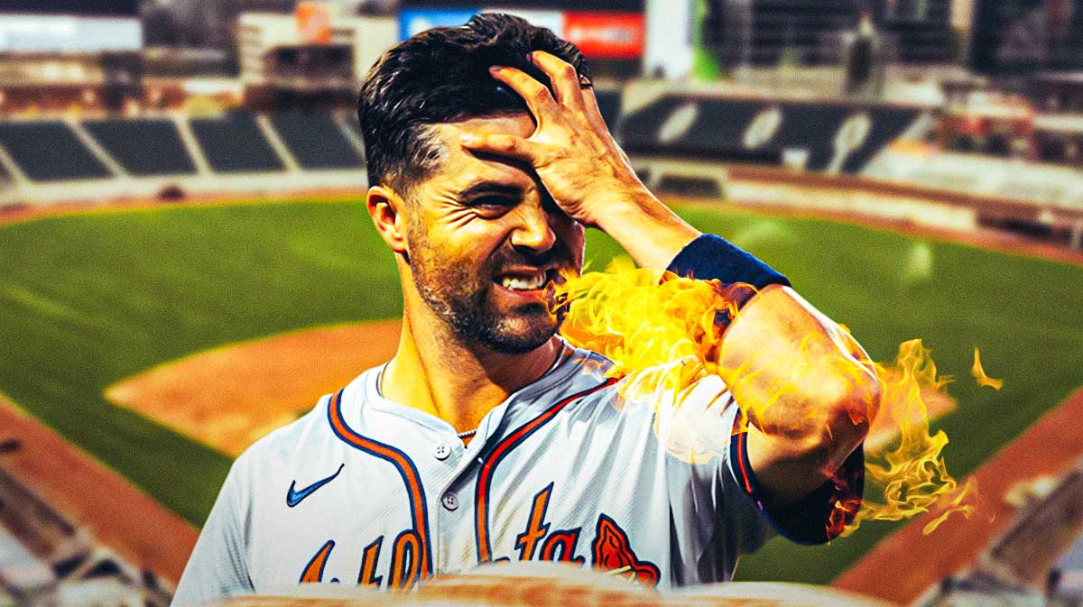 Braves Whit Merrifield breathing fire and looking upset.