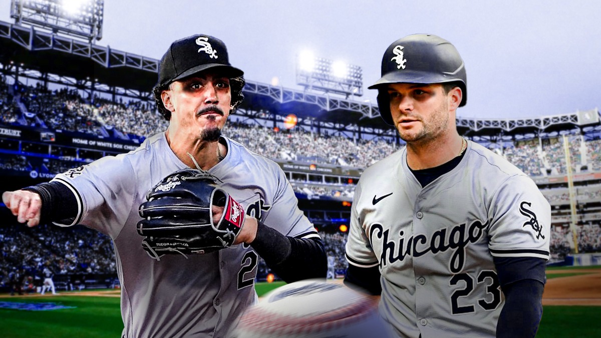 Miguel Vargas in a Chicago White Sox uniform and Andrew Benintendi in Chicago White Sox uniform and both players have black eyes as they collided in the White Sox's Tuesday game creating another embarrassing White Sox moment with the White Sox blunder.