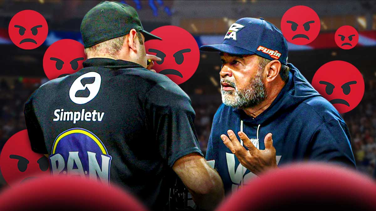Ozzie Guillen and an MLB umpire with a bunch of angry emojis in the background