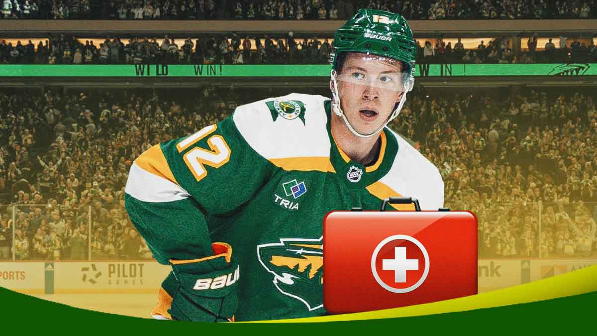 Matt Boldy in Xcel Energy Center with a red medical bag