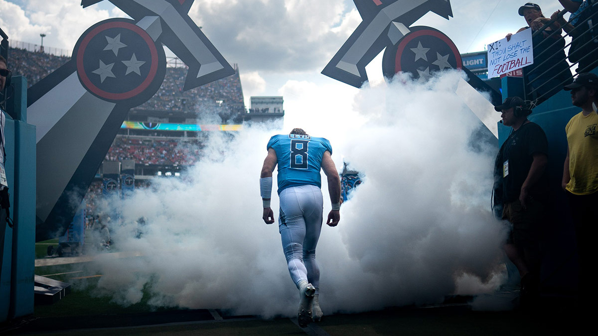 Tennessee Titans quarterback Will Levis (8) heads to the field before a game against the Green Bay Packers at Nissan Stadium in Nashville, Tenn., Sunday, Sept. 22, 2024.