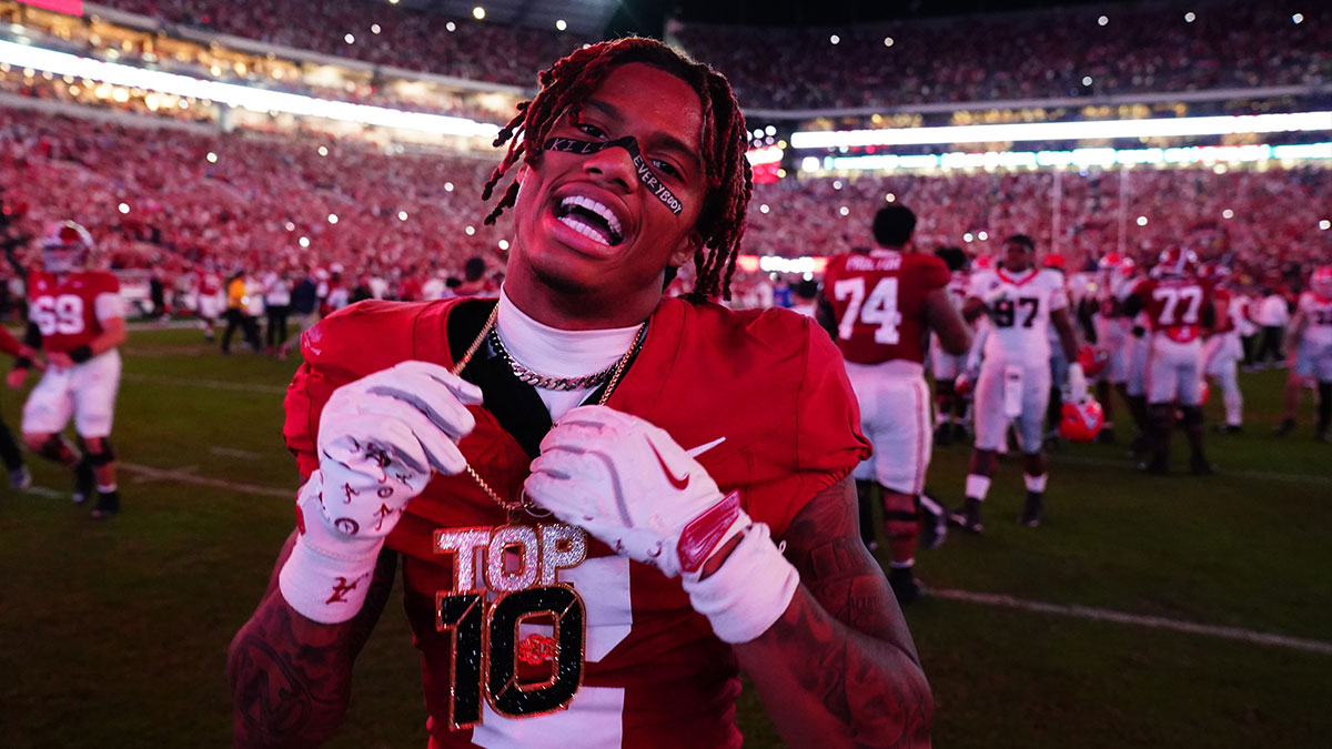 Alabama Crimson Tide wide receiver Ryan Williams (2) celebrates after defeating the Georgia Bulldogs at Bryant-Denny Stadium.