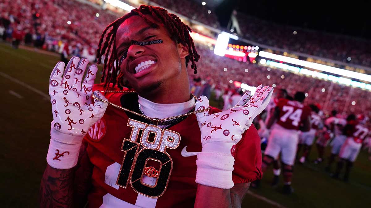 Alabama Crimson Tide wide receiver Ryan Williams (2) celebrates after defeating the Georgia Bulldogs at Bryant-Denny Stadium.