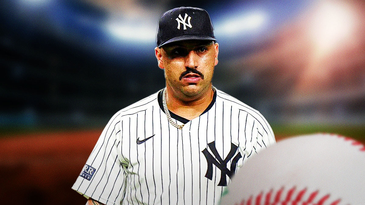 New York Yankees pitcher Nestor Cortes with a dark background