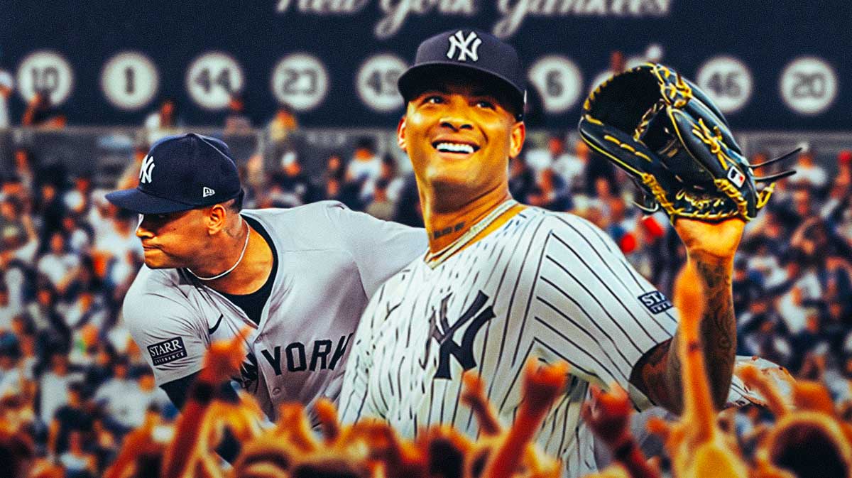 New York Yankees pitcher Luis Gil - Yankees fans cheering in background