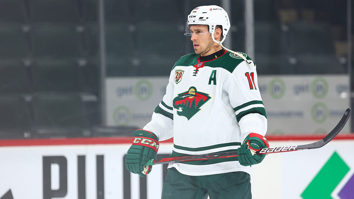 Minnesota Wild left wing Zach Parise (11) during warm ups prior to the game against the Colorado Avalanche at Xcel Energy Center.