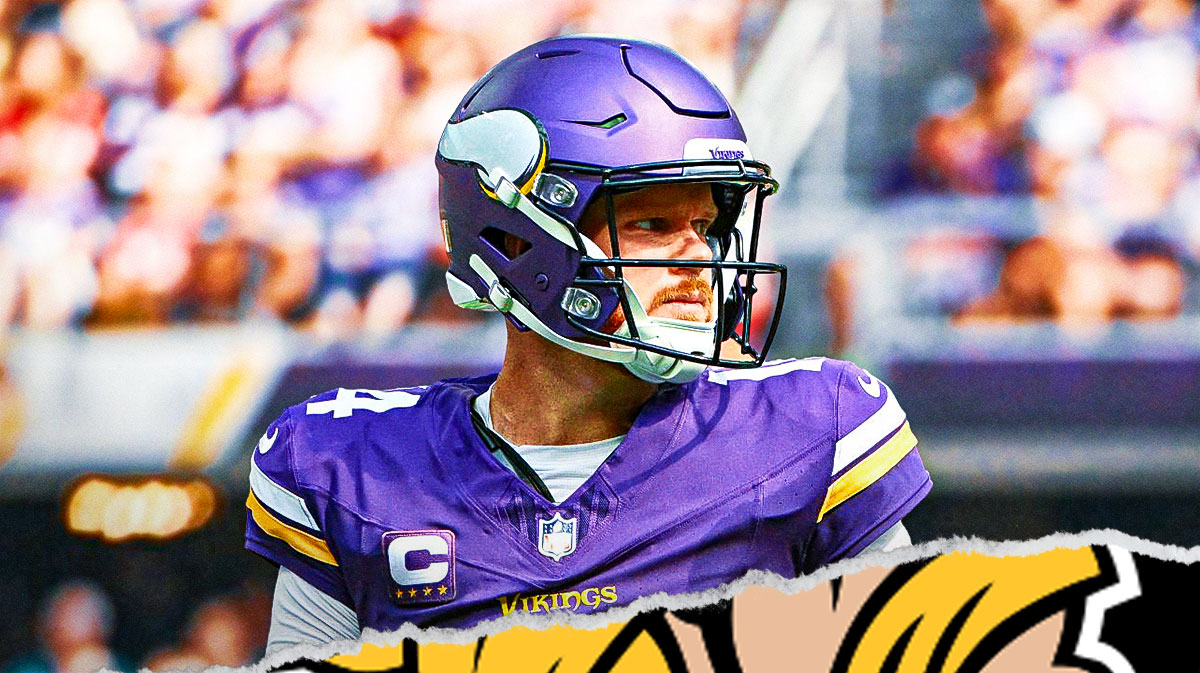 Sam Darnold smiles in Vikings gear
