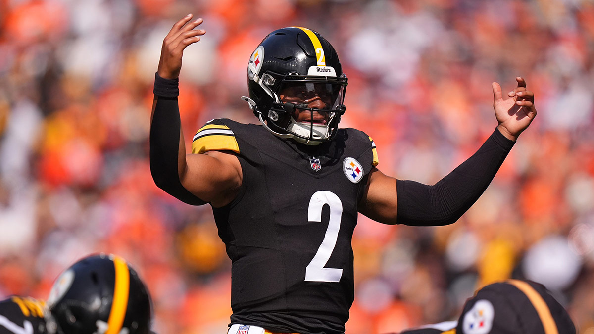 Pittsburgh Steelers quarterback Justin Fields (2) during the first quarter against the Denver Broncos at Empower Field at Mile High.