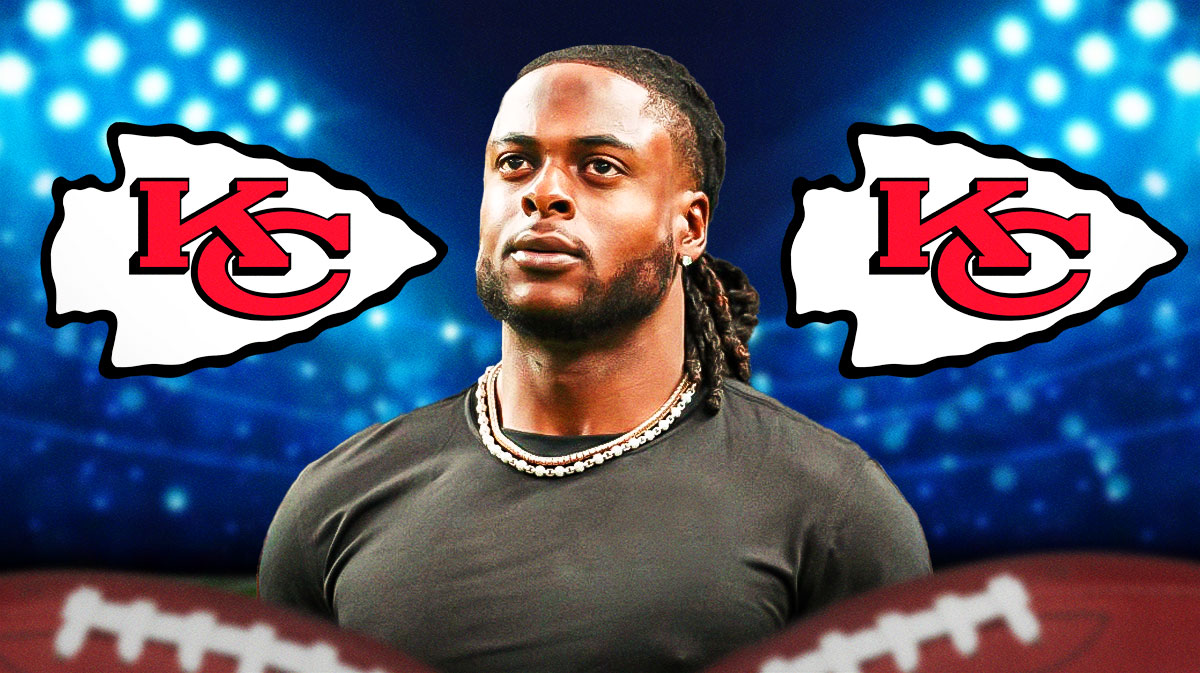 Las Vegas Raiders wide receiver Davante Adams with Kansas City Chiefs logos