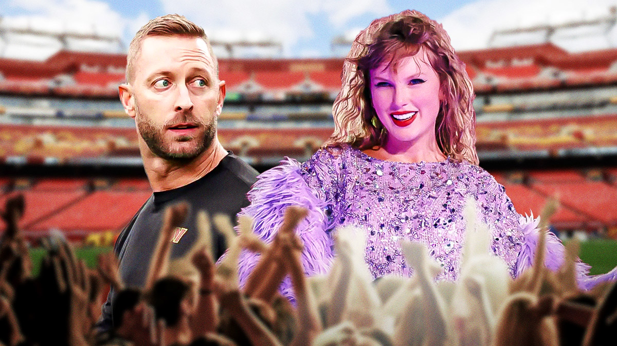 Commanders' OC Kliff Kingsbury next to Taylor Swift