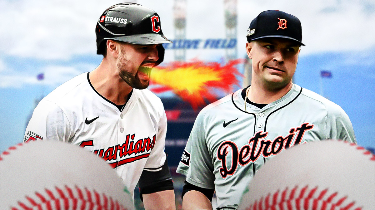 Guardians' Lane Thomas next to Tigers' Tarik Skubal