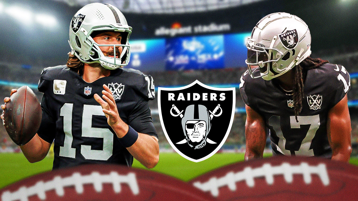 Raiders' Gardner Minshew throwing a pass next to Davante Adams