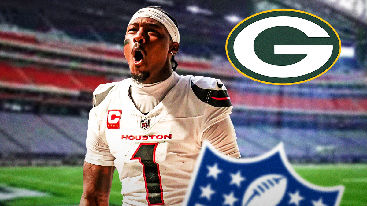 Texans WR Stefon Diggs angry screaming at Packers logo