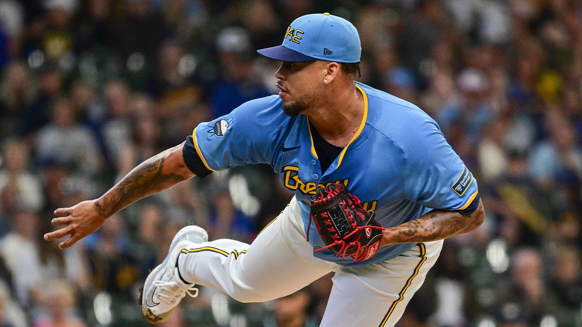 Milwaukee Brewers starting pitcher Frankie Montas (47) pitches in the first inning against the Arizona Diamondbacks at American Family Field.
