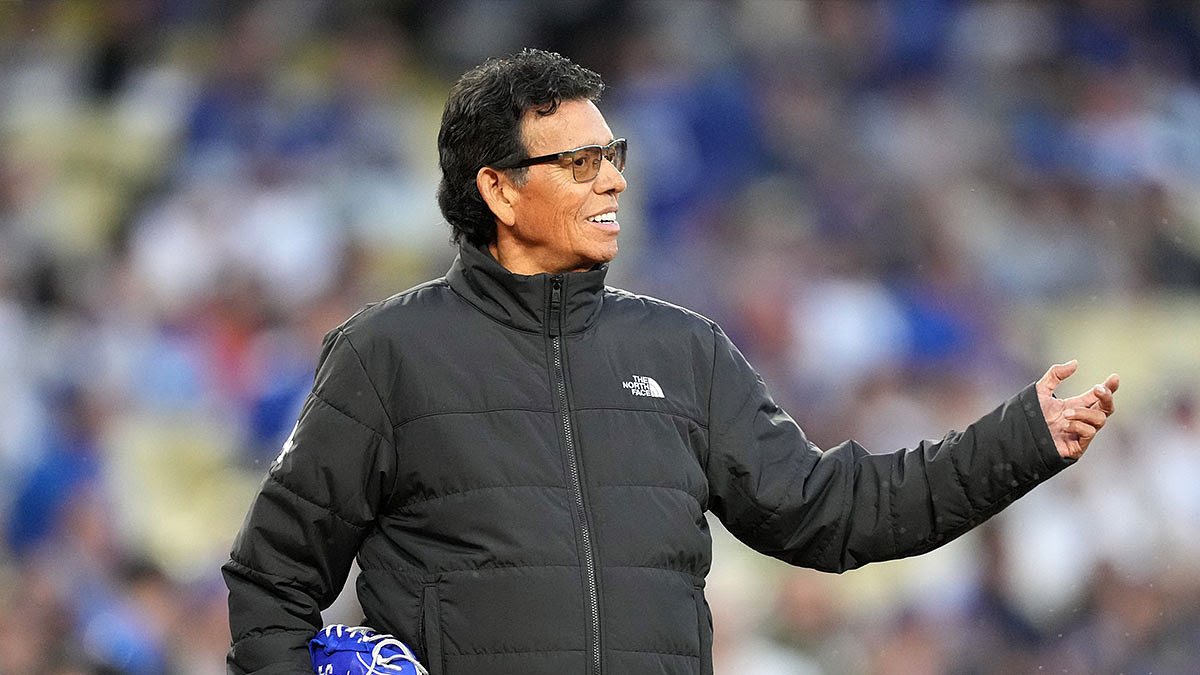 Los Angeles Dodgers former pitcher Fernando Valenzuela attends the game against the San Francisco Giants at Dodger Stadium.