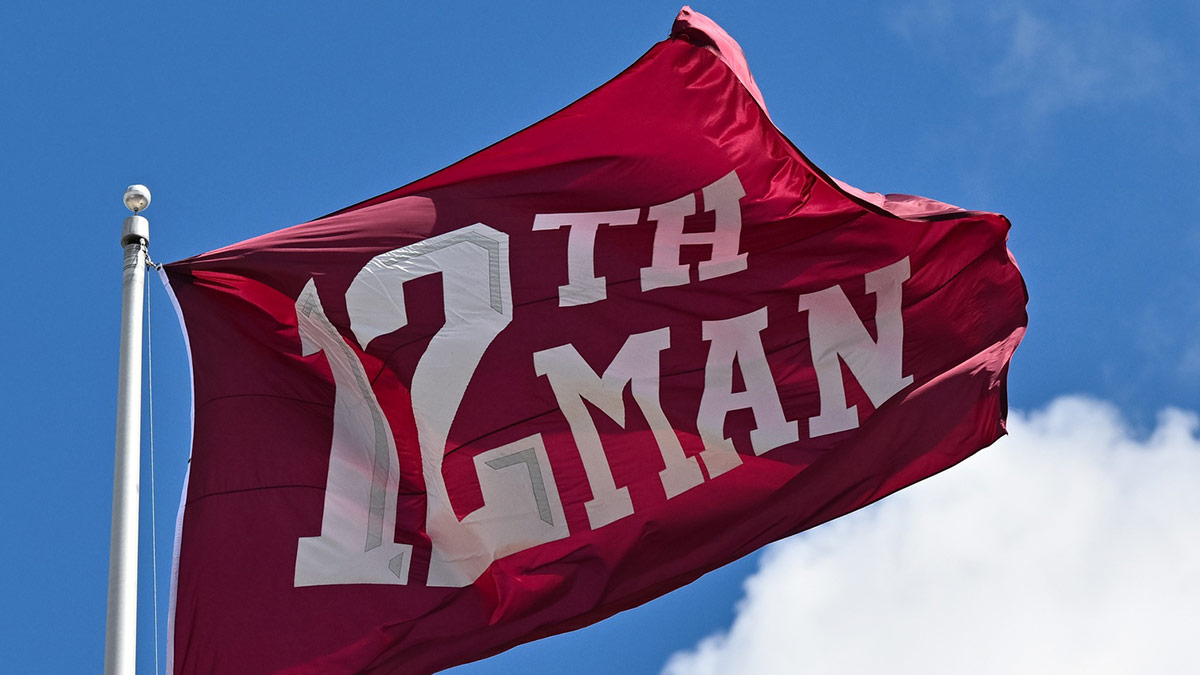 A detail view of the 12th Man flag during the game between the Texas A&M Aggies and the Missouri Tigers at Kyle Field.