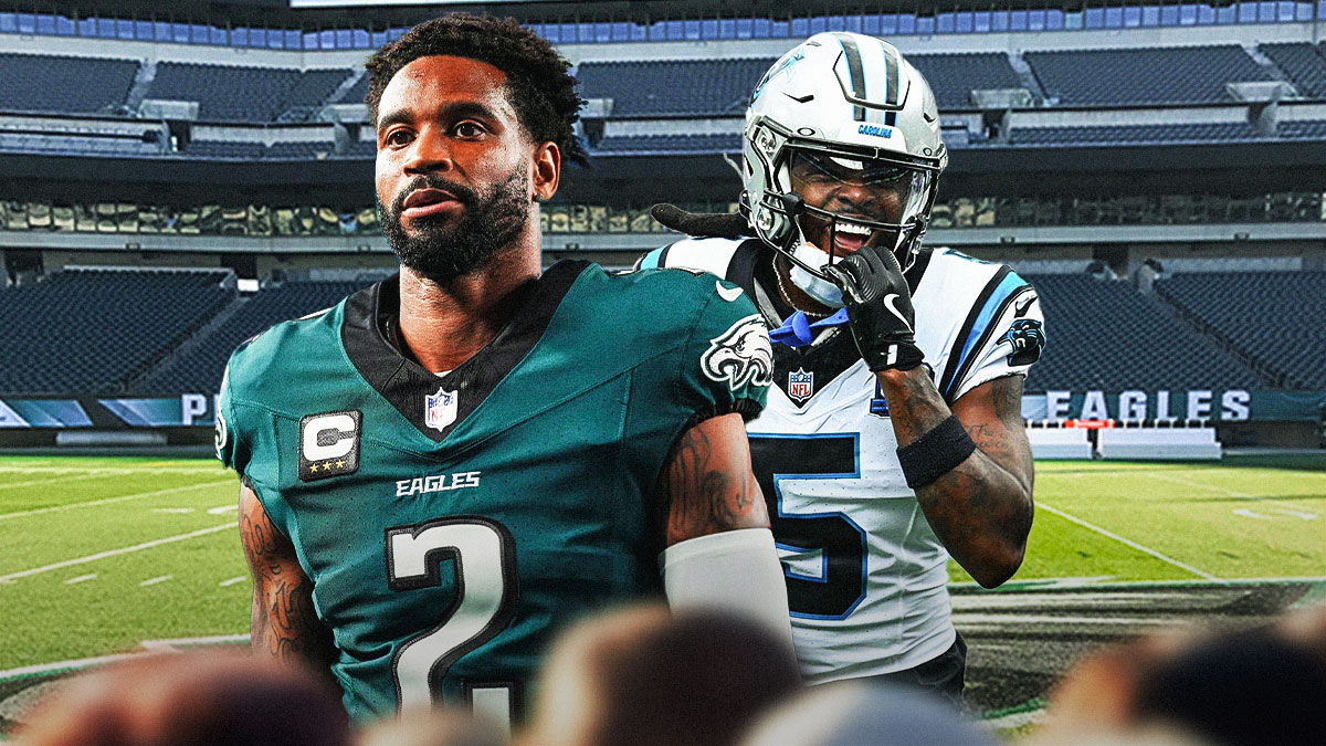 Darius Slay and Dionte Johnson in front of the Eagles Stadium