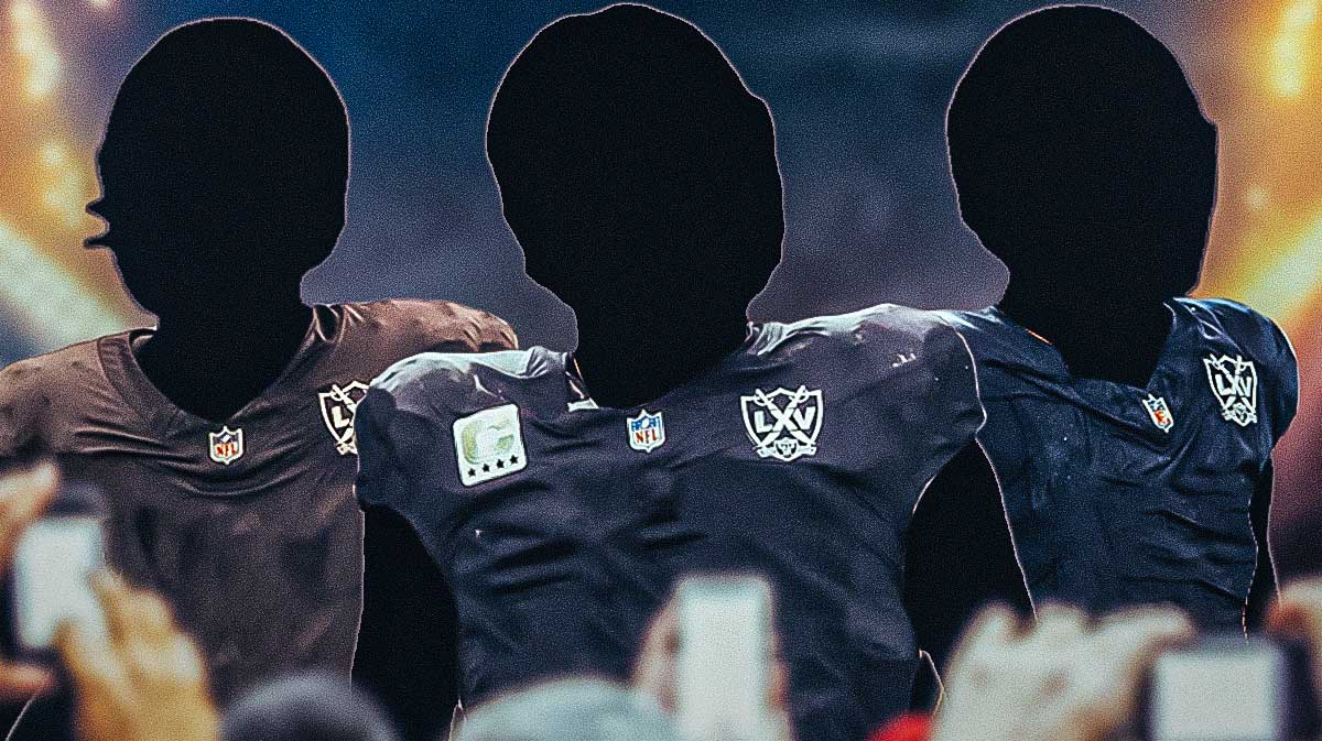 Three mystery football players with Raiders jerseys.