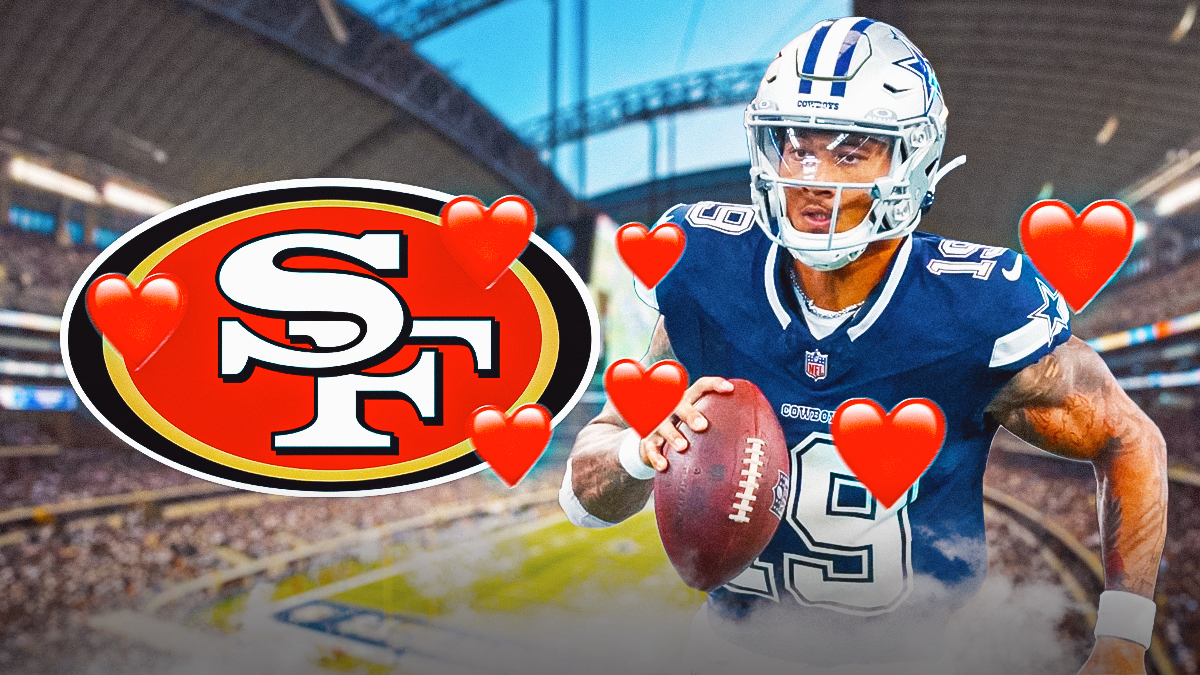 San Francisco 49ers logo sending hearts to Trey Lance