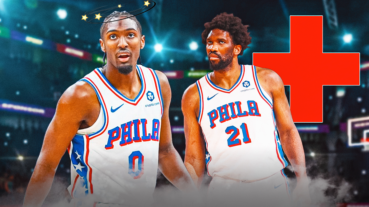 76ers' Tyrese Maxey with stars next to injured Joel Embiid