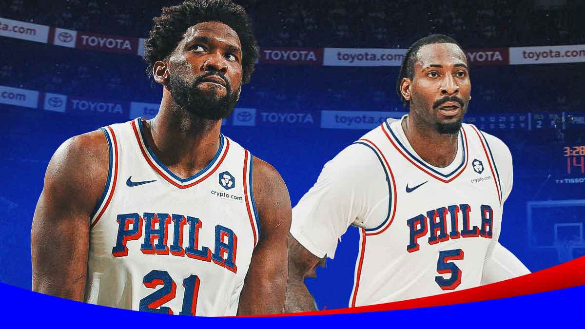 Joel Embiid and Andre Drummond on the 76ers court together