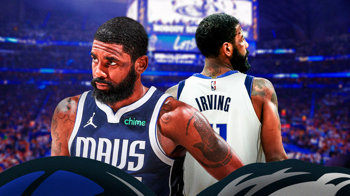 Mavericks Kyrie Irving looking serious.