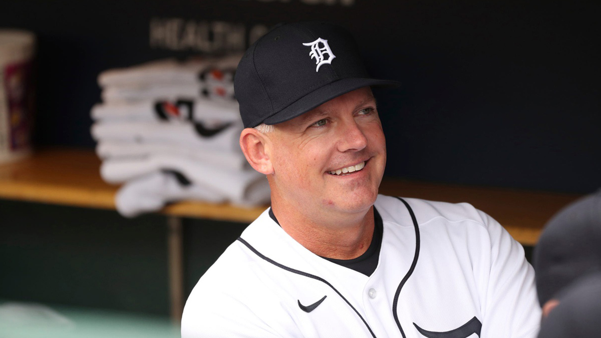 Manager AJ Hinch in the dugout before the Detroit Tigers played on Opening Day vs. the Chicago White Sox, Friday, April 8, 2022, at Comerica Park. Tigers Chiwht