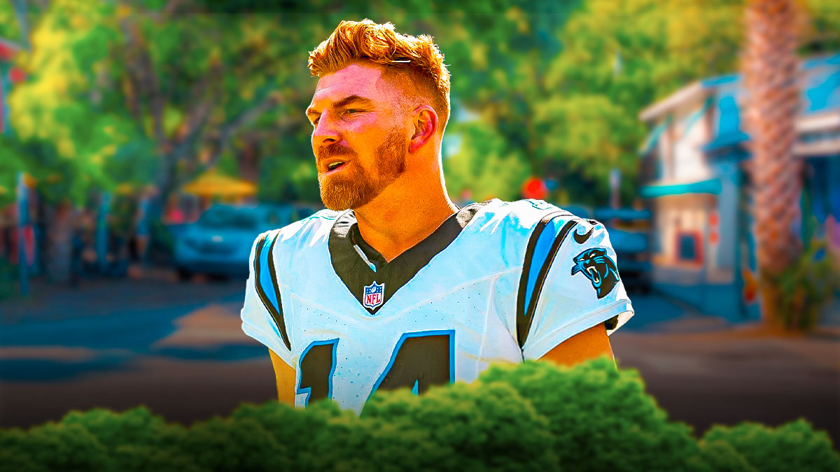 Panthers quarterback Andy Dalton in a street looking worried
