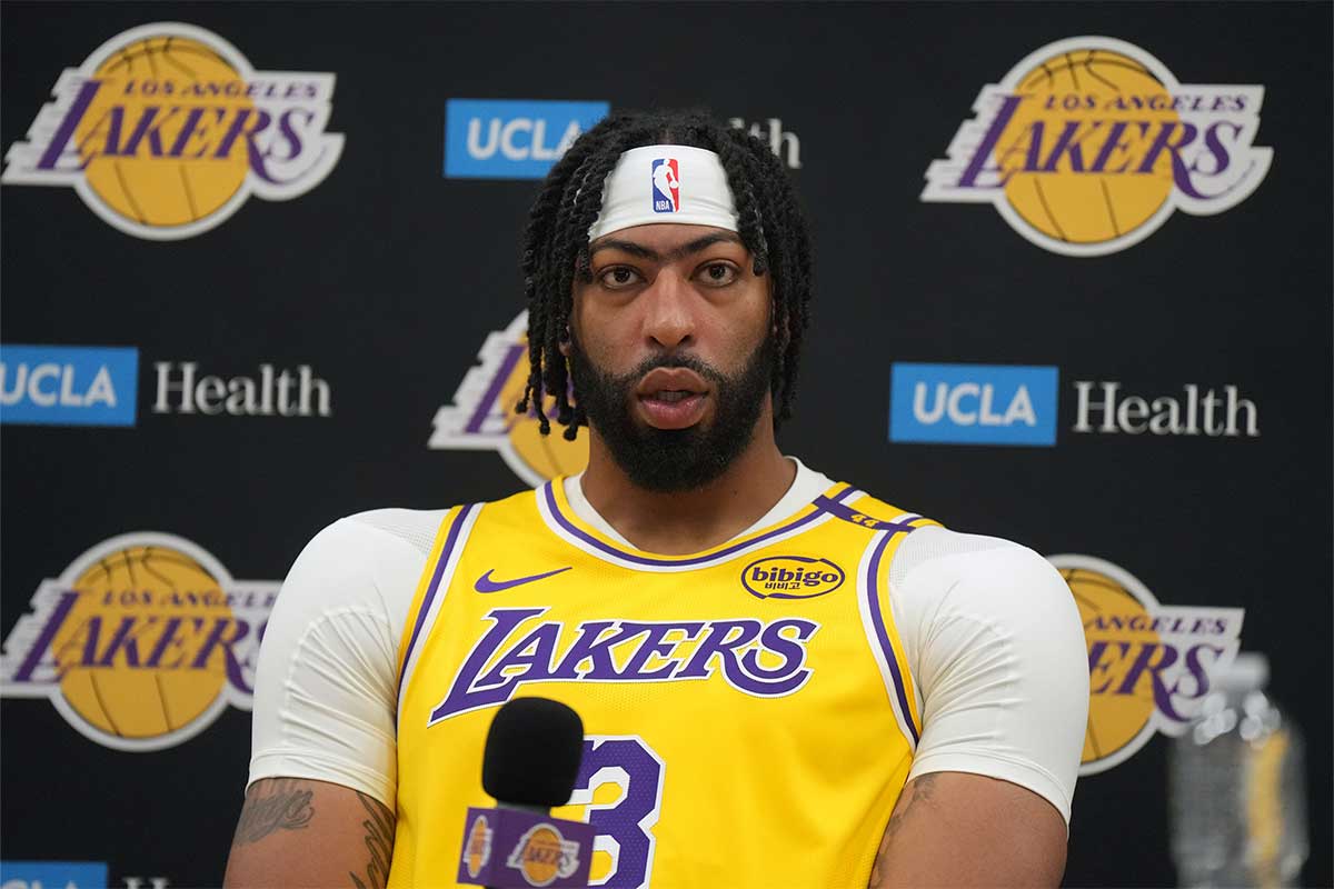 Los Angeles Lakers forward Anthony Davis (3) during media day at the UCLA Health Training Center.