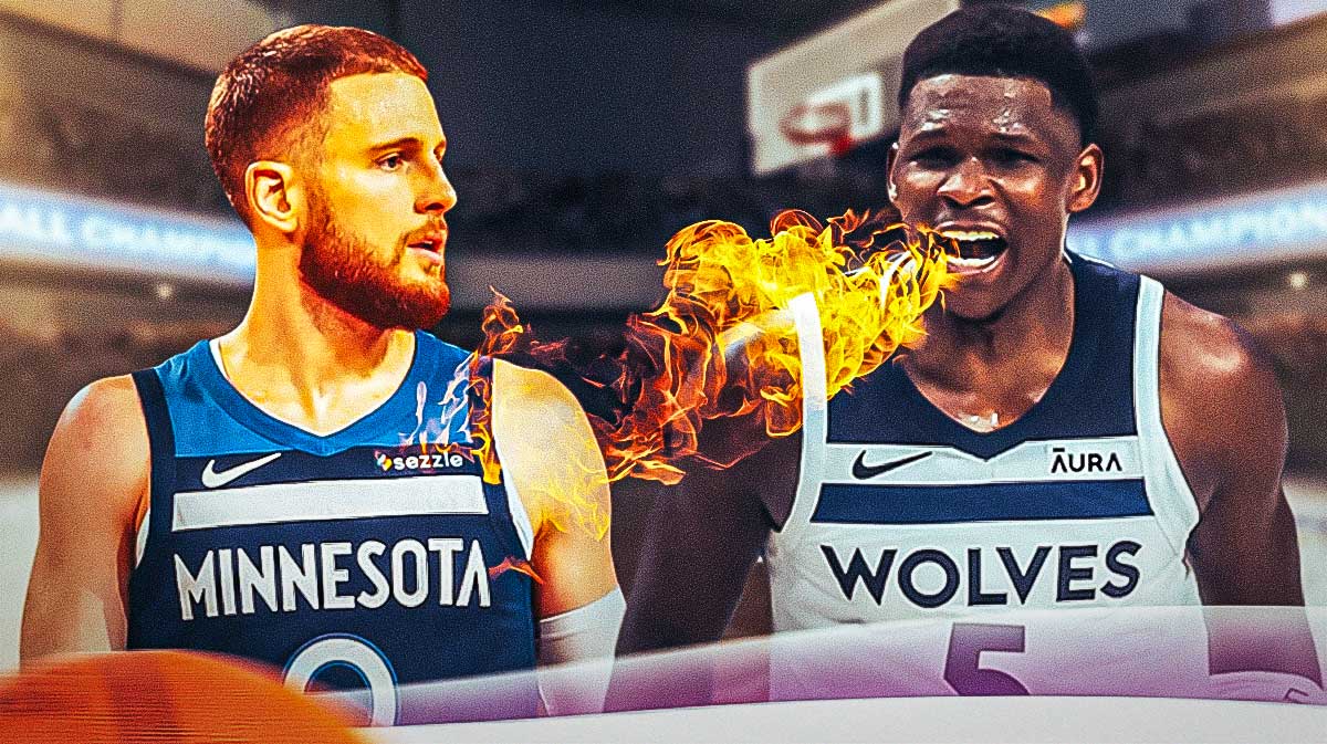 Anthony Edwards breathing fire next to Donte DiVincenzo