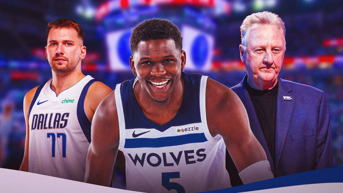 Anthony Edwards in the middle of Luka Doncic and Larry Bird.