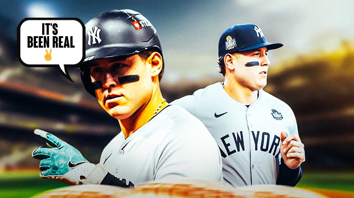 Yankees' Anthony Rizzo with a talk bubble that says IT'S BEEN REAL ✌️