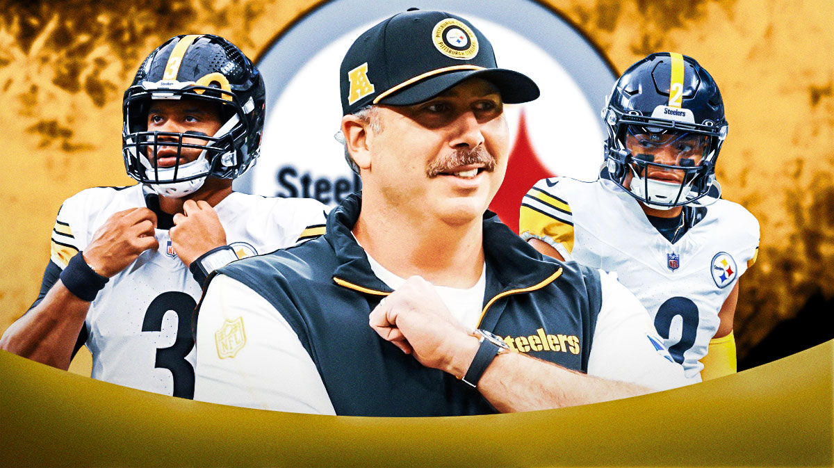 Pittsburgh Steelers offensive coordinator Arthur Smith and quarterbacks Justin Fields and Russell Wilson