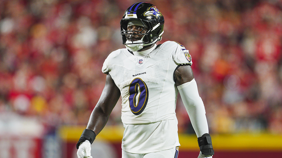 Baltimore Ravens linebacker Roquan Smith (0) during the second half against the Kansas City Chiefs at GEHA Field at Arrowhead Stadium.