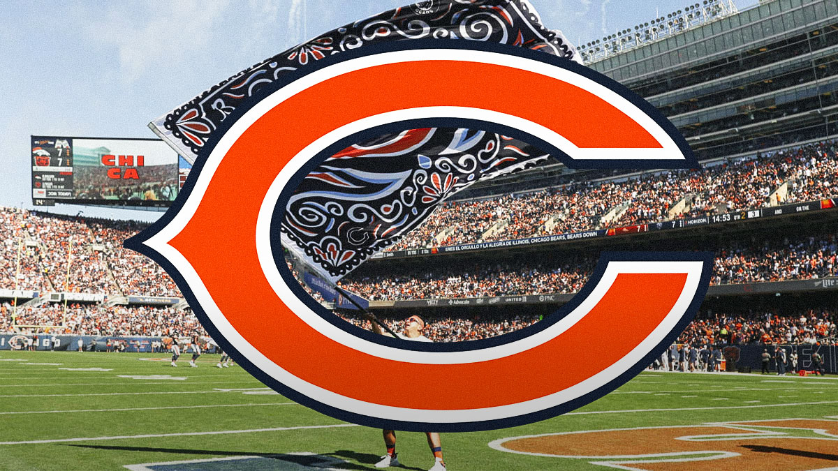 Bears, Commanders, Bears Commanders, Commanders Hail Mary, Tim Walz, Bears logo with Bears stadium in the background